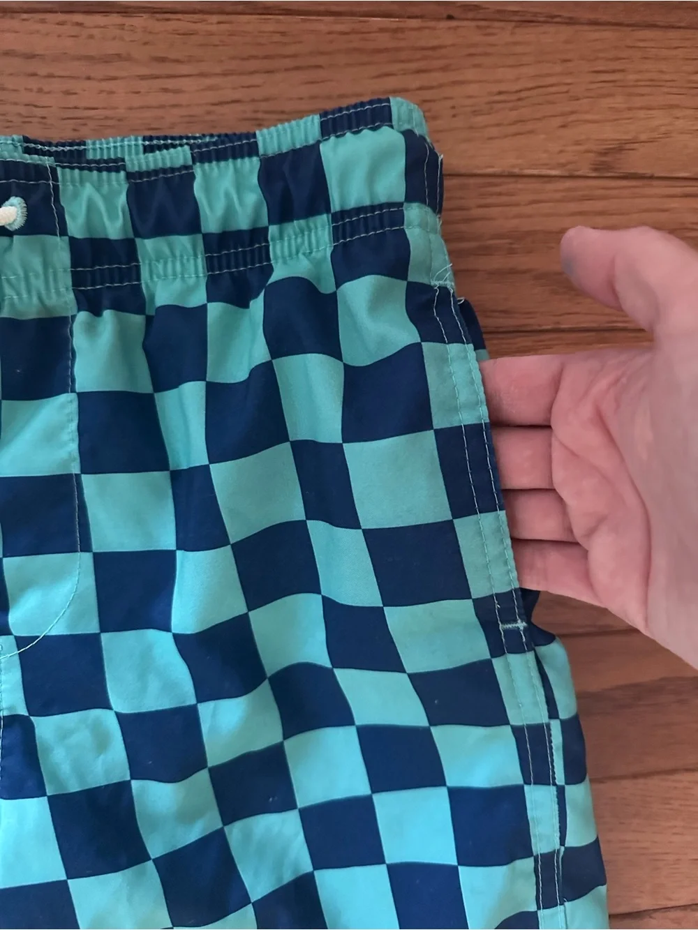 ☀️Cat & Jack boys swim suit Teal and Navy Checkerboard Swim Shorts size medium
